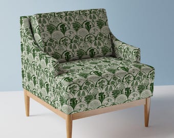 Green Mushrooms Upholstery Fabric- Block Print Mushrooms by denesannadesign -  Scallop Woodland Fungi  Fabric By The Yard With Spoonflower