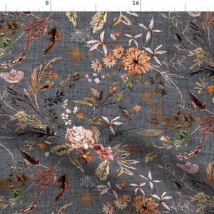 Boho Vintage Floral Fabric - Delilah  by nouveau_bohemian - Autumn Flowers Orange Rose Bohemian Fall Fabric by the Yard by Spoonflower