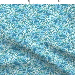 Aqua Wave Fabric - Abstract Watercolor Waves Small By Elena Naylor - Mask Scale Nautical Beach Cotton Fabric By The Yard With Spoonflower