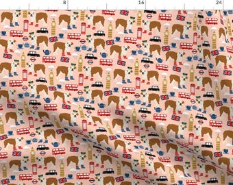 English Bulldog Fabric - English Bulldog Fabric London Uk Bulldogs Fabric - Blush By Petfriendly - Dog Cotton Fabric by the Yard Spoonflower