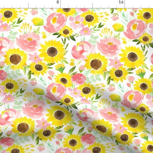 Sunflowers and Roses Fabric by the Yard. Quilting Cotton Etsy