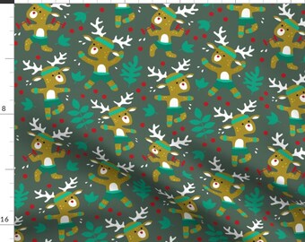 Reindeer Fabric - Christmas Workout By Heleen Vd Thillart- Reindeer Holiday Exercise Fitness Cute Cotton Fabric By The Yard With Spoonflower