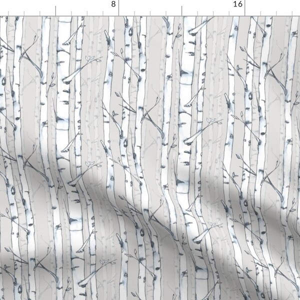 Birch Trees Gray Fabric - Birch By Lanagibson - Birch Trees Gray White Woodland Forest Nursery Cotton Fabric By The Yard With Spoonflower