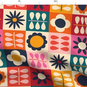 Scandinavian Fabric - Scandinavian Checkers by katerhees - Checks Patchwork Quilt Florals Rainbow Navy Red Fabric by the Yard by Spoonflower