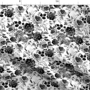 Black White Floral Fabric - Black Watercolor Floral by hipkiddesigns - Vintage Flowers Floral Romantic Fabric by the Yard by Spoonflower