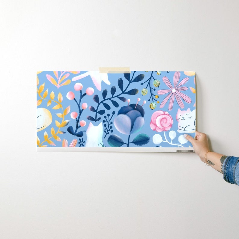 Floral Cats Wallpaper - Spring-Cats By Kostolom3000 - Blue Pink Kids Whimsical Kitten Removable Self Adhesive Wallpaper Roll by Spoonflower image 9