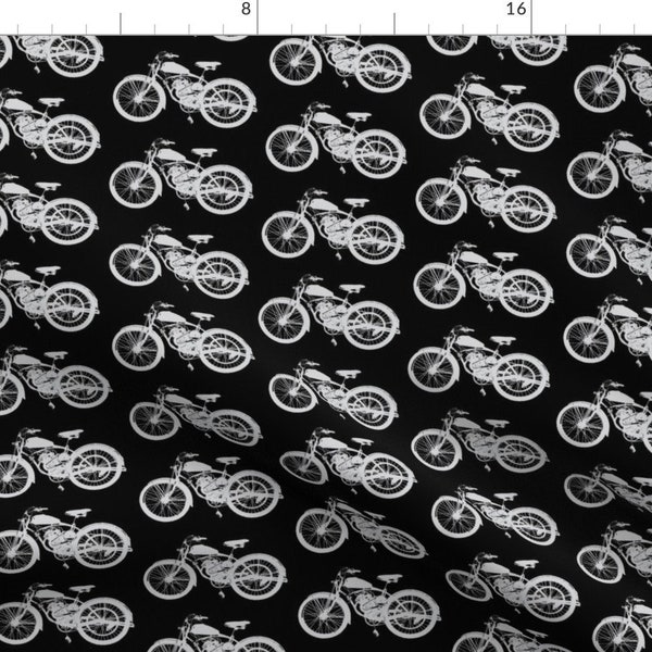 Biker Fabric - Vintage Motorcycles In Grey Black (4") By Thin Line Textiles - Antique Biker Cotton Fabric By The Yard With Spoonflower