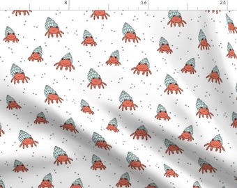 Hermit Crab Fabric - Kawaii Under Water Lobster Crab And Shell Coral Mint By Littlesmilemakers - Cotton Fabric By The Yard With Spoonflower