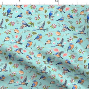 Bluebirds Fabric - Bluebirds And Apple Blossoms By Vinpauld - Watercolor Bluebirds Nursery Decor Cotton Fabric By The Yard With Spoonflower