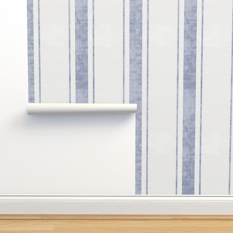 Sky Blue Stripe Wallpaper Aegean Bold Ticking Stripe by Etsy