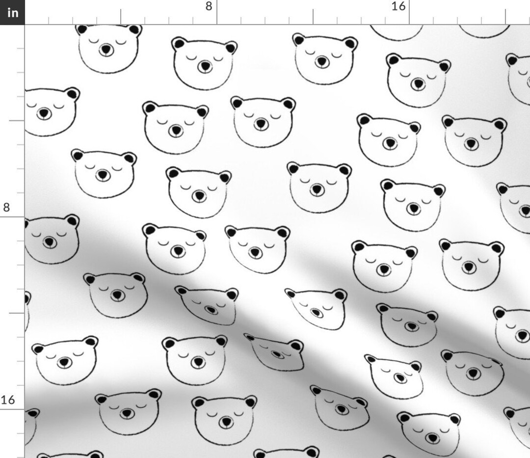 Bears Fabric Polar Bear Black and White Fabric by Kimsa Nursery Bear Cotton Fabric by the Yard