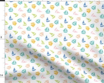 Whimsical Sailboat Apparel Fabric - Summer Sailboats by pruemelanie_ - Fun Cute Happy Cheerful Bright Pastel Clothing Fabric by Spoonflower