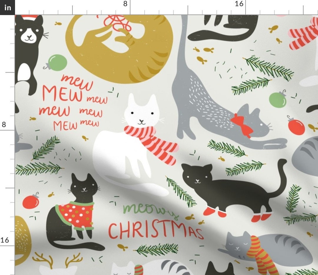 Christmas Cat Fabric Meowy Christmas by Shelbyallison Etsy