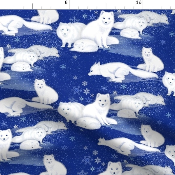 Arctic Foxes Fabric - Arctic Fox By J9design - Arctic Foxes Family Winter Cold Blue Snow Animals Cotton Fabric By The Yard With Spoonflower