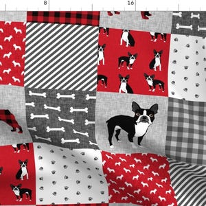 Boston Terrier Cheater Quilt - Pet Quilt A Cheater Quilt Crib Baby Blanket Red By Petfriendly - Cotton Fabric By The Yard With Spoonflower