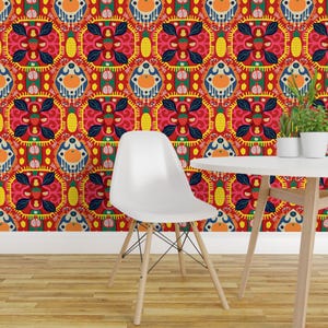 Kilim Wallpaper - Kilim Ikat Fruity By Susan Polston - Kilim Yellow Red Custom Printed Removable Self Adhesive Wallpaper Roll by Spoonflower