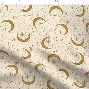 Boho Celestial Fabric - Night Sky by mariliineira - Moon And Stars Gold Cream Magical Astrology Astronomy Fabric by the Yard by Spoonflower