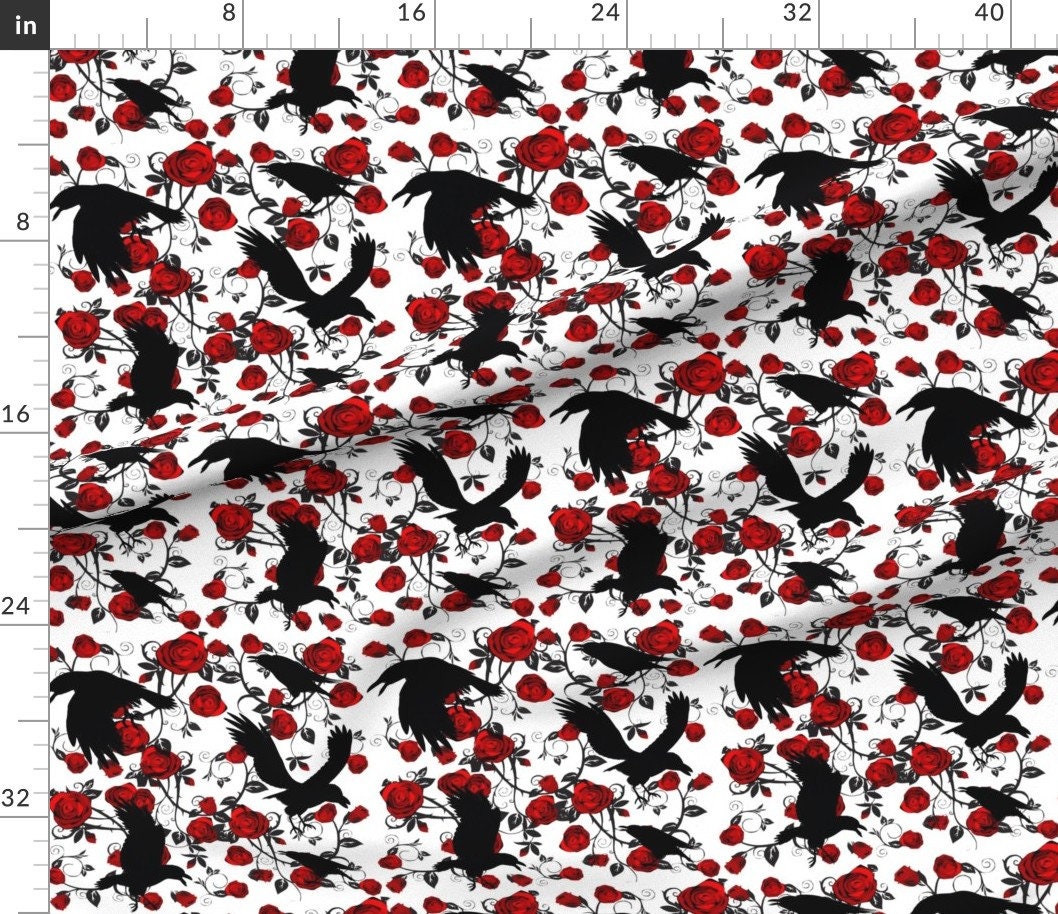 Raven Fabric Ravens Roses by Bluevelvet Ravens Roses Etsy