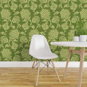 Green Damask Wallpaper - Contessa Vert By Willowlanetextiles - Vintage Custom Printed Removable Self Adhesive Wallpaper Roll by Spoonflower image 1