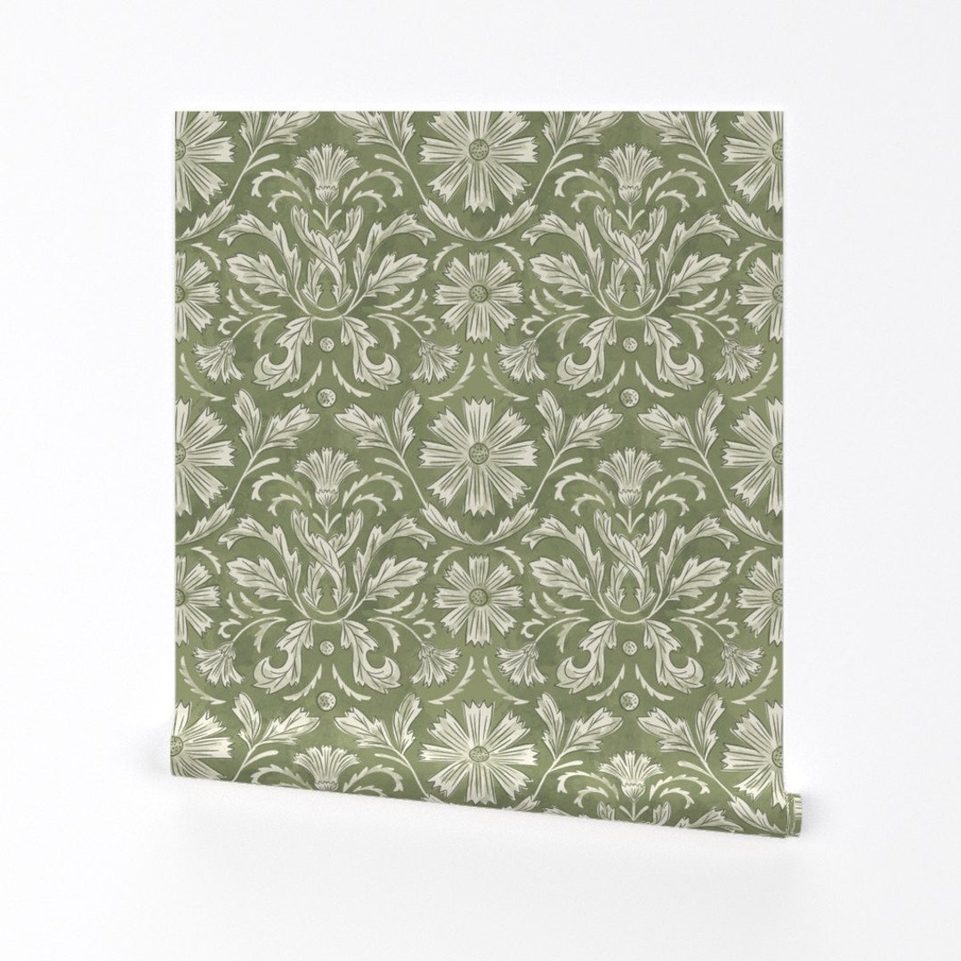 Sage Green Damask Wallpaper Sage Damask by Jen_owens Large French