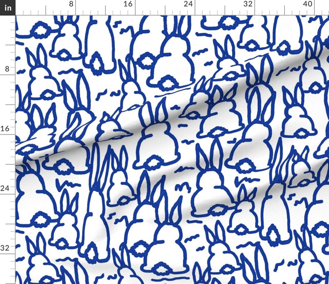 Blue Bunny Back Fabric Fabric Blue Bunny Fabric Bunny - Etsy