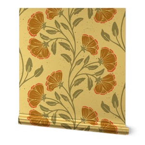 Folk Floral Gold or Silver Metallic Wallpaper - Floral Stripe by moniquebeaudincollections - Sage Green Beige Wallpaper Roll by Spoonflower