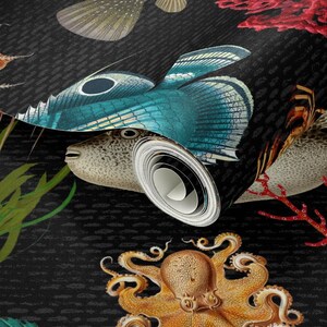 Coastal Marine Peel and Stick Wallpaper - Ocean Life Nautical - Removable Wall Decor Art - Oceania In Black by delinda_graphic_studio image 3