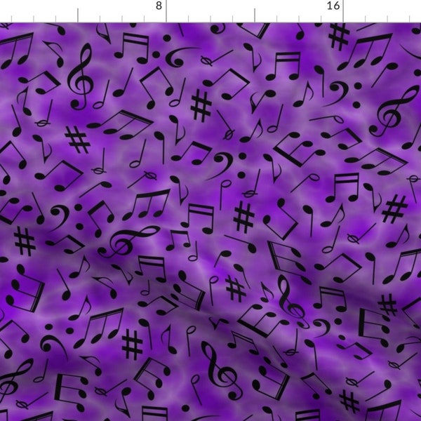 Music Fabric - Scattered Music Notes On Purple By Themadcraftduckie - Musician Band Musical Cotton Fabric By The Yard With Spoonflower
