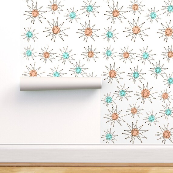 Circles Teal By Hot4tees Bg@Yahoo Com Mid Century Modern Wallpaper Custom Printed Removable Self Adhesive Wallpaper Roll by Spoonflower