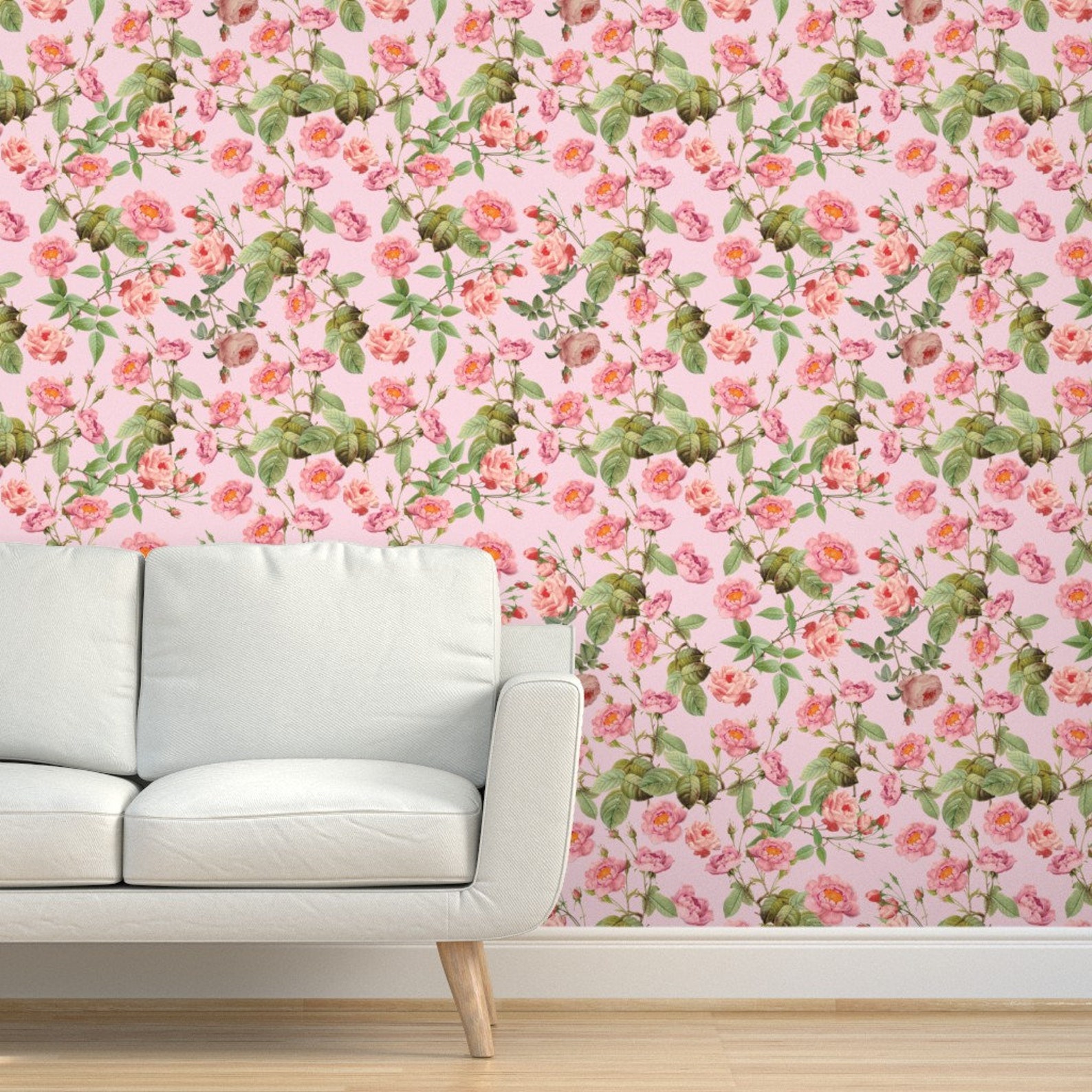 Rose Wallpaper Vintage Roses Pink by Utart Floral - Etsy