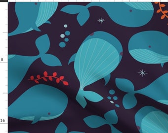 Whale Fabric - Blue Whales By Bluelela - Underwater Ocean Sea Animal Blue Purple Cute Kids Cotton Fabric By The Yard With Spoonflower