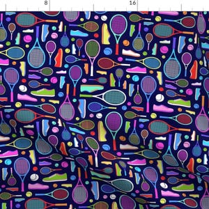 Tennis Fabric - Tennis Pop By Catalinakim - Colorful Retro 1990s Tennis Sports Blue Pink Neon Cotton Fabric By The Yard With Spoonflower
