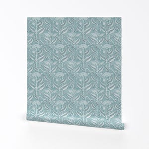 Antique Wallpaper - Antique Poppy In Aquamarine By Willowlanetextiles - Custom Printed Removable Self Adhesive Wallpaper Roll by Spoonflower image 2