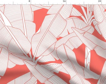 Tropical Fabric - Banana Palms-Jumbo Coral By Mia Valdez - Banana Leaves Tropic Beach Summer Cotton Fabric By The Yard With Spoonflower