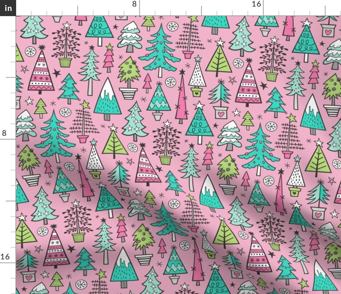 Christmas Trees Fabric Christmas Trees Forest Woodland Mint Etsy