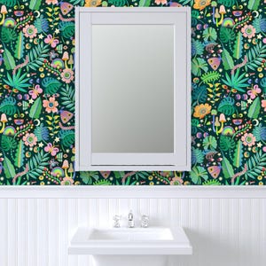 Whimsical Peel and Stick Wallpaper - Illustrative Floral Trippy Psychedelic - Removable Wall Decor Art - Monsteras And Monsters by rebelform image 8