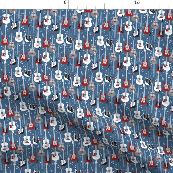 Guitars Fabric - Guitars By Mag-O - Red White and Blue Musical Instruments Cotton Fabric By The Yard With Spoonflower