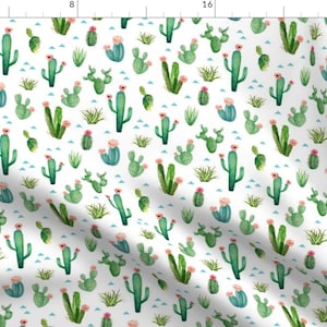 Watercolor Green Cactus Fabric - Watercolor Cactus Garden - Small Scale By Gingerlous - Cactus Cotton Fabric By The Yard With Spoonflower