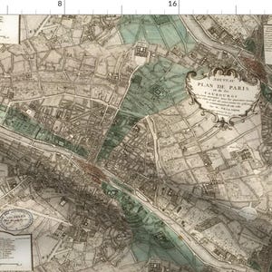 Paris Map Fabric - Plan De Paris - By Peacoquettedesigns - Paris France French Map Cartography Cotton Fabric By The Yard With Spoonflower