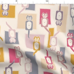 Vintage Cats Clocks Fabric - Kit-Cat Vintage Clock By Figandfossil - Vintage Pink Clocks Cotton Fabric By The Yard With Spoonflower