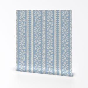 Papel pintado autoadhesivo removible estilo cottagecore - Rayas vintage azul aciano - Decoración de pared - Rayas Sydney de whitneyenglish