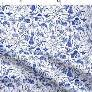 Arabian Stories Fabric - Arabian Nights In Blue By Thin Line Textiles - Middle Eastern Literature Cotton Fabric By The Yard With Spoonflower