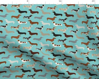 Doxie Fabric - Dachshund Dog Pet Weiner Dog Colors Mint Cute Puppy Sewing By Petfriendly - Doxie Cotton Fabric by the Yard With Spoonflower