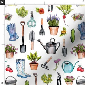 Gardening Fabric - Garden Gear - Spring Gardening Pattern W/ Garden Tools Supplies By Somecallmebeth - Garden Fabric With Spoonflower imagen 3