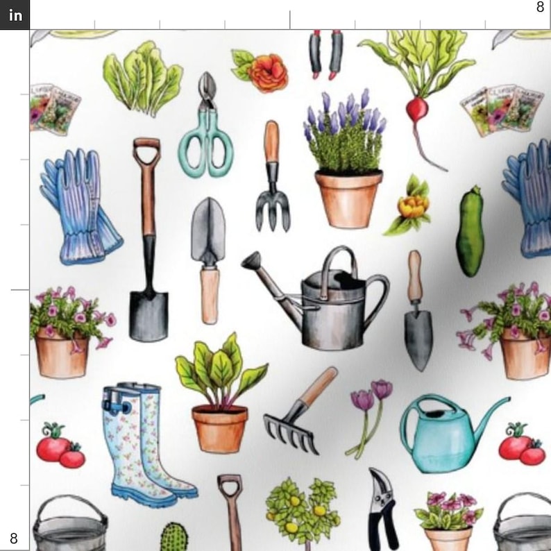 Gardening Fabric - Garden Gear - Spring Gardening Pattern W/ Garden Tools Supplies By Somecallmebeth - Garden Fabric With Spoonflower imagen 3