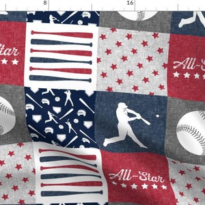 All-star Baseball Fabric - Baseball Patchwork by littlearrowdesign - Patchwork Sports Red White Blue Fabric by the Yard by Spoonflower