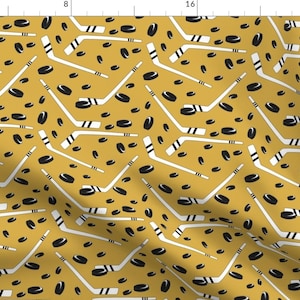 Yellow Hockey Puck Fabric - Hockey Gold Sports By Pamelachi - Hockey Puck Yellow Sports Pattern Cotton Fabric By The Yard With Spoonflower
