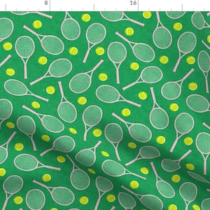 Tennis Fabric - Tennis Racquet Pink  by littlearrowdesign -  Ball Sports Preppy Racquet Tennis Racket  Fabric by the Yard by Spoonflower