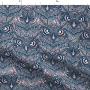 Nocturnal Animals Fabric - Owls At Night By Stacystudios - Blue Bird Forest Animal Tribal Lunar Cotton Fabric By The Yard With Spoonflower