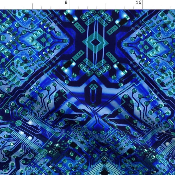 Computer Fabric - Circuit Board Blue By Craftyscientists - Computer Circuit Board Blue Green Cotton Fabric By The Yard With Spoonflower